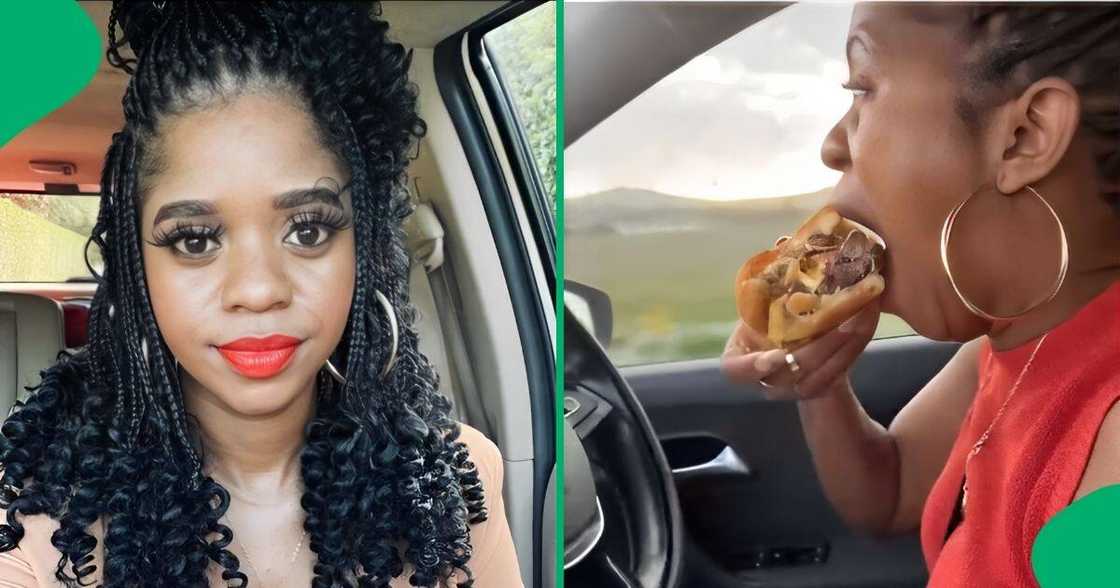 A Cape Town woman went viral on TikTok for a video showing her eating a large burger while driving A Cape Town woman went viral on TikTok for a video showing her eating a large burger while driving