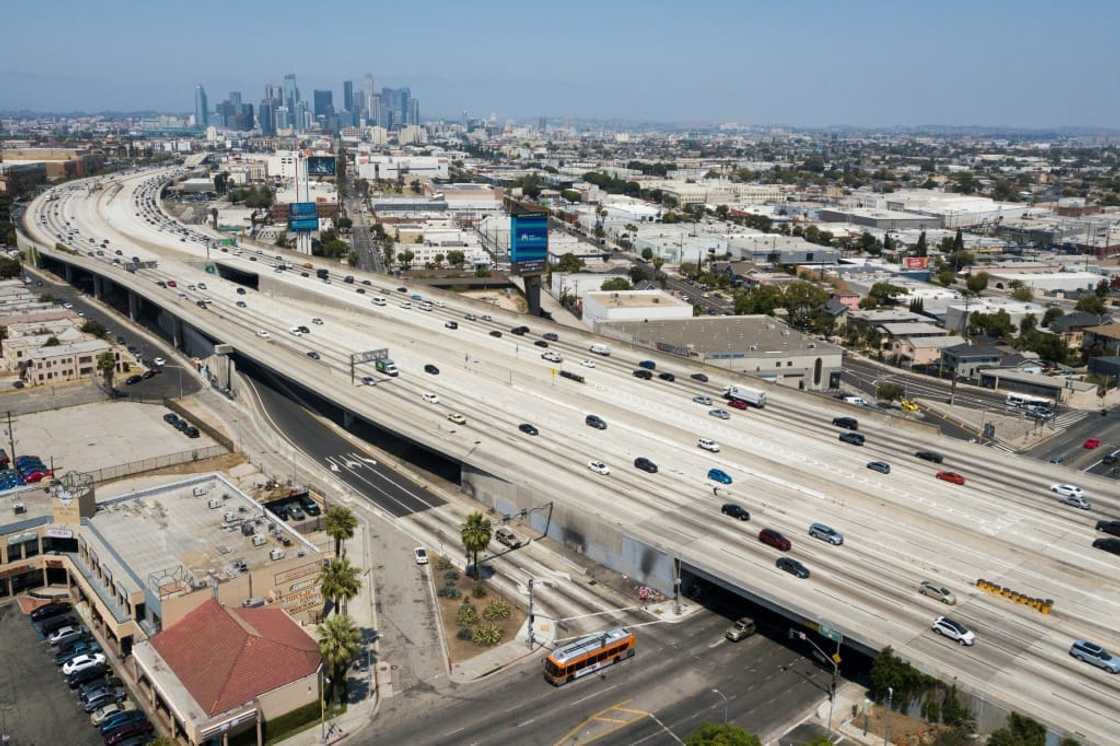 The Los Angeles skyline. In a 15-minute city, all amenities would be a short walk or bike ride from home The Los Angeles skyline. In a 15-minute city, all amenities would be a short walk or bike ride from home