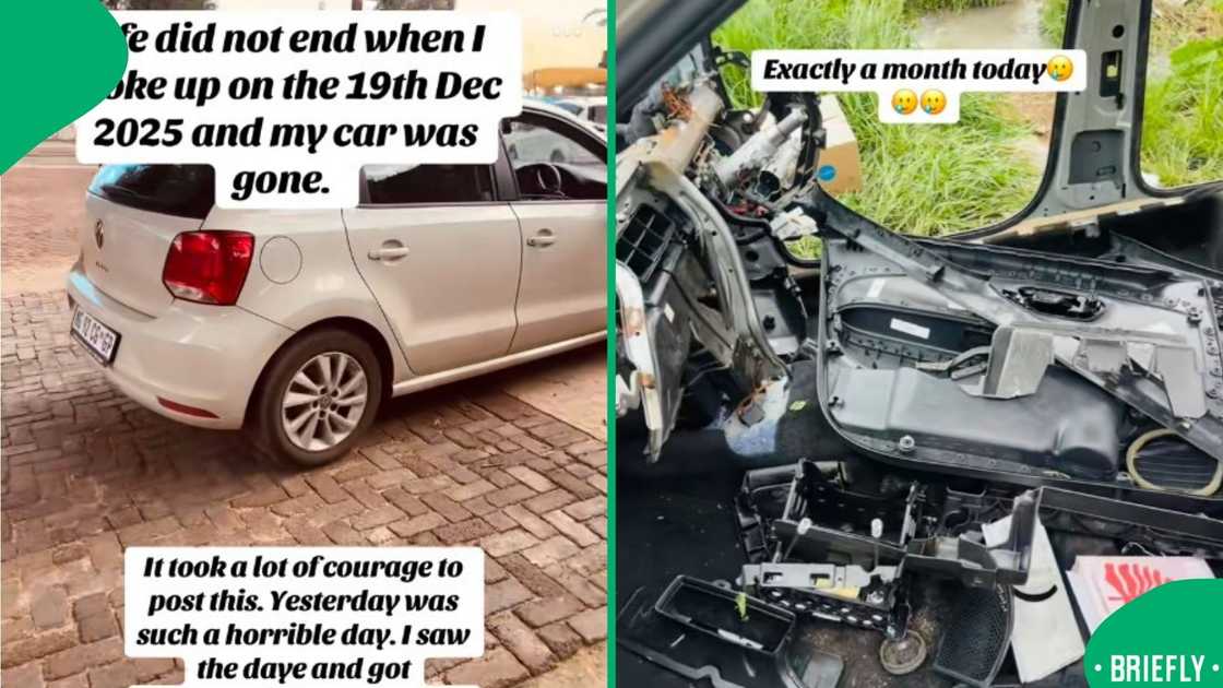 The screenshot on the right showed how the car was found, with its bare skeleton