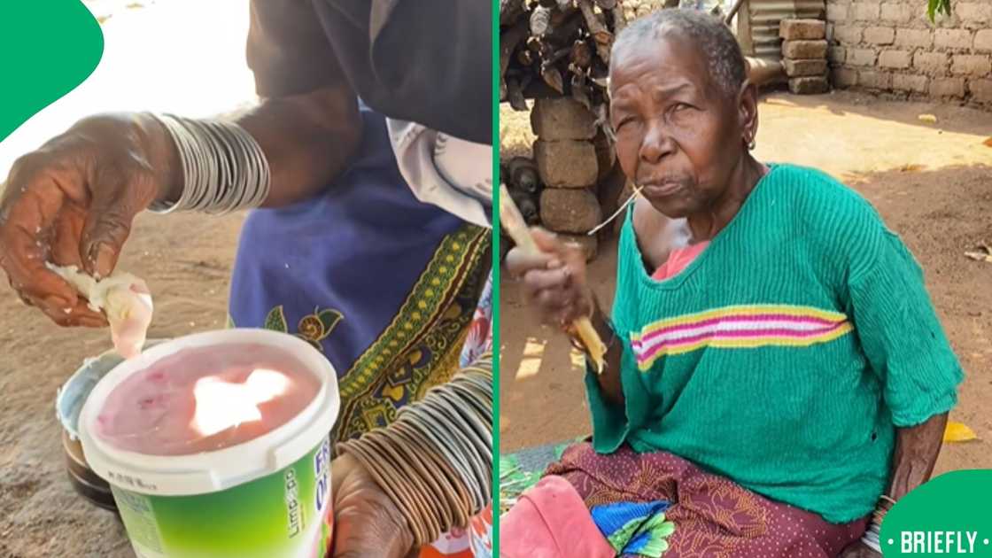 On the right captured the grandmother sitting down On the right captured the grandmother sitting down