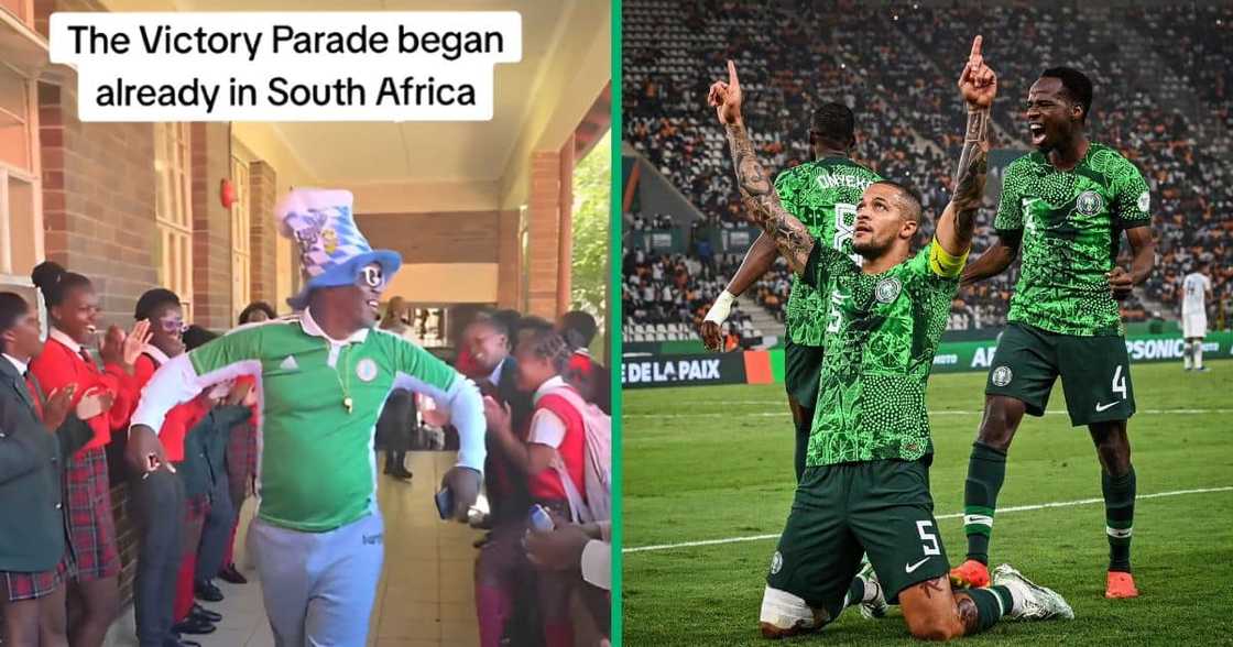 A Nigerian teacher received love from pupils in South Africa after Nigeria won in the AFCON semi-finals against Bafana Bafana. A Nigerian teacher received love from pupils in South Africa after Nigeria won in the AFCON semi-finals against Bafana Bafana.