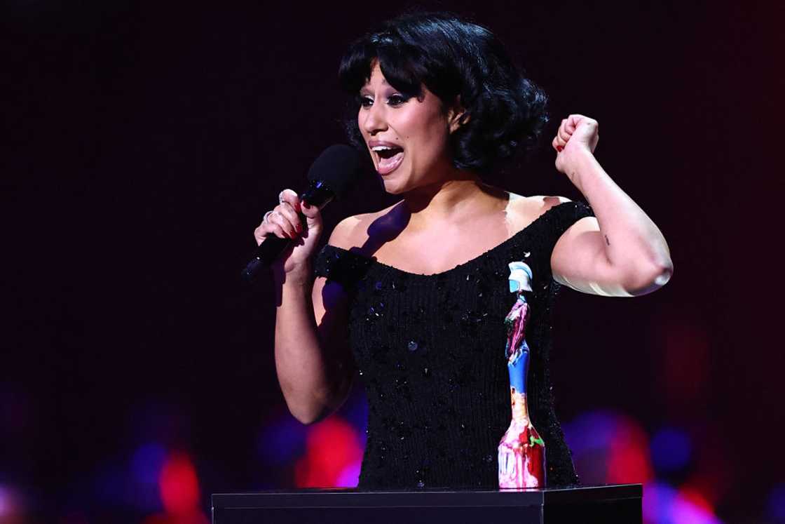 British singer-songwriter Raye speaking during BRIT Awards 2024 ceremony British singer-songwriter Raye speaking during BRIT Awards 2024 ceremony
