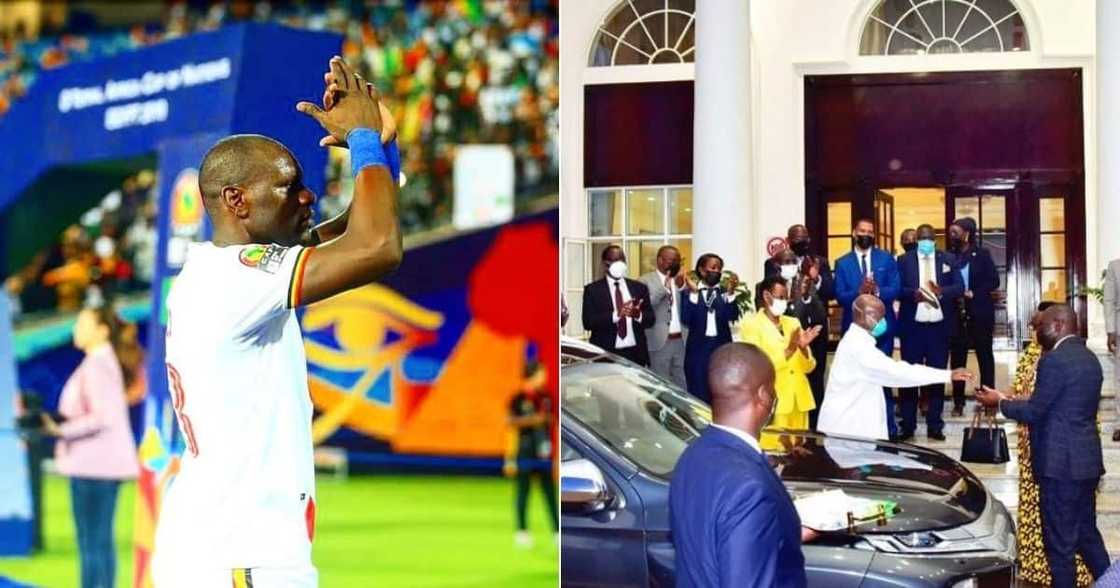Uganda President Yoweri Museveni has handed former goalkeeper Denis Onyango a brand new car. Image: @MasindeOnyango/Twitter Uganda President Yoweri Museveni has handed former goalkeeper Denis Onyango a brand new car. Image: @MasindeOnyango/Twitter