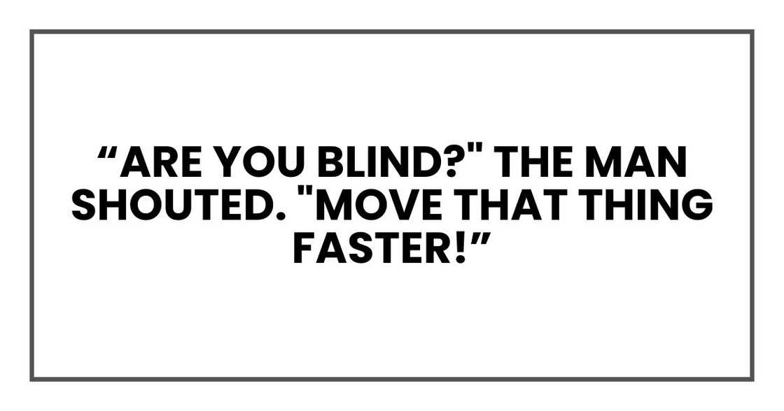 "Are you blind?" the man shouted. "Move that thing faster!
