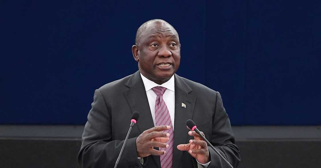South Africa's President Cyril Ramaphosa delivers a speech during a plenary session at the European Parliament South Africa's President Cyril Ramaphosa delivers a speech during a plenary session at the European Parliament