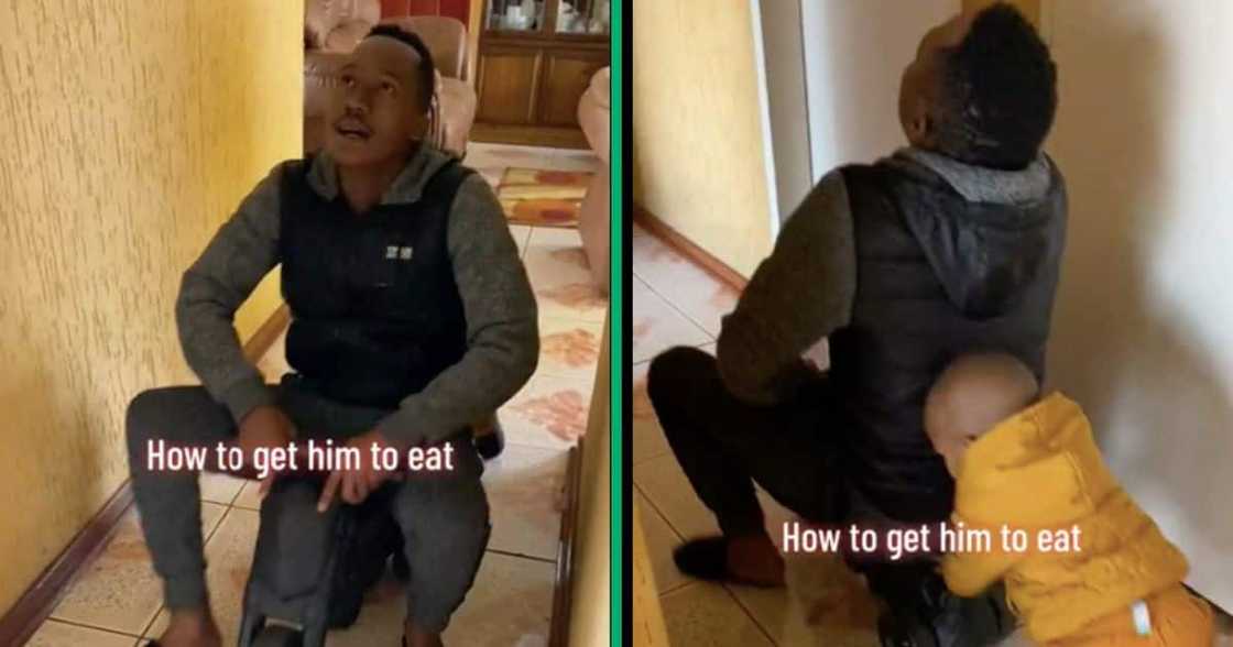 Man gets kid to eat food creatively Man gets kid to eat food creatively