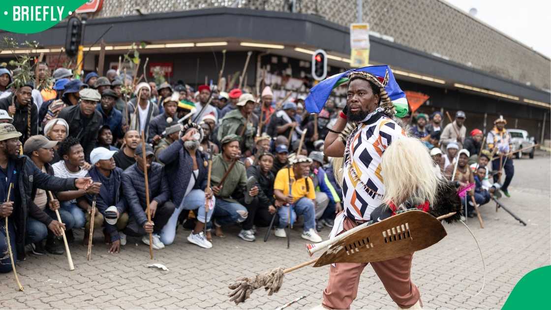 Nkosikhona "Phakel'umthakathi" Ndabandaba leading the demonstration in Durban