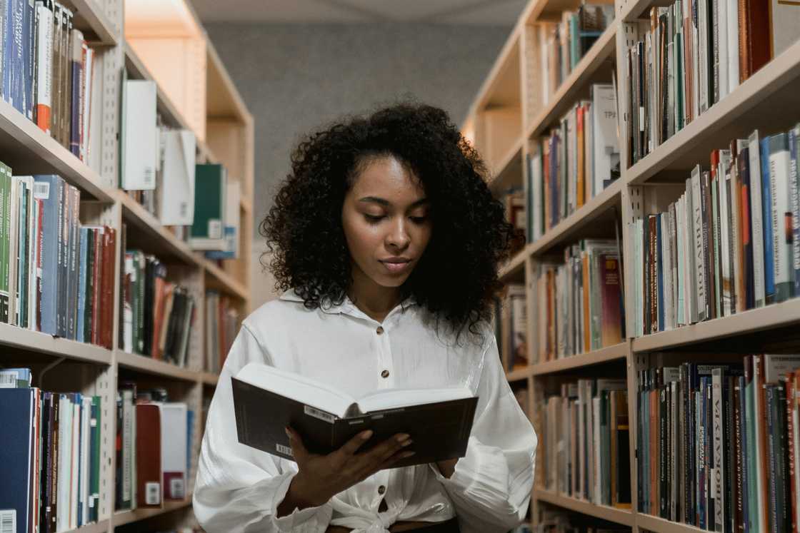 A university student in a library