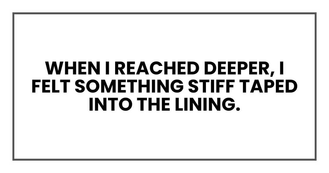 when I reached deeper, I felt something stiff taped into the lining. when I reached deeper, I felt something stiff taped into the lining.
