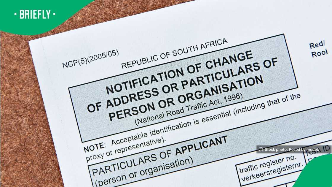 Notification of change of address of particulars of person or organisation application form which can be found at the South African drivers licence department offices Notification of change of address of particulars of person or organisation application form which can be found at the South African drivers licence department offices