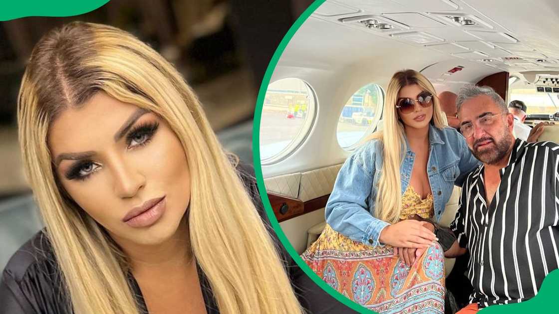 Businesswoman Mariana rocking a blonde hairdo (L). González and Vicente Fernández Jr. in an airplane (R)