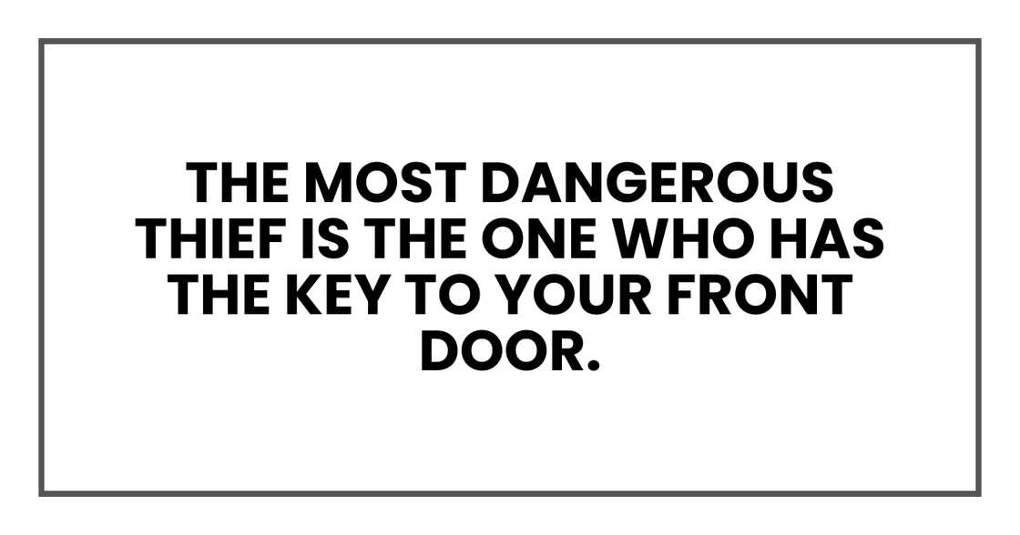 The most dangerous thief is the one who has the key to your front door. The most dangerous thief is the one who has the key to your front door.
