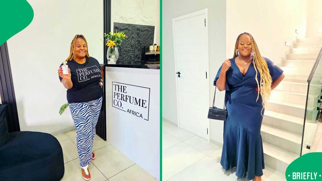 The image on the right showed a woman posing in a blue dress The image on the right showed a woman posing in a blue dress