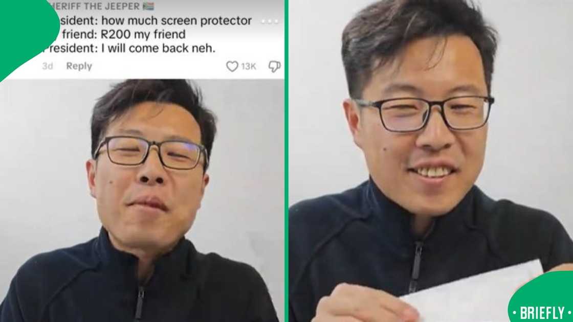 The screenshot on the right showed the man showing his quality screen protectors The screenshot on the right showed the man showing his quality screen protectors