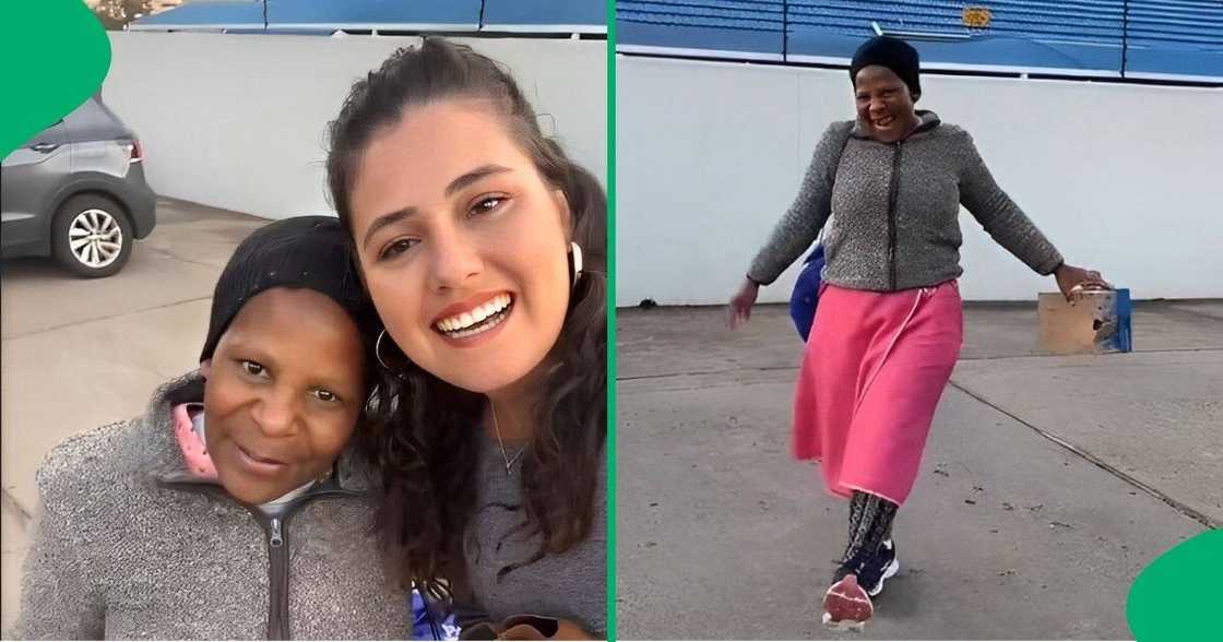 Domestic worker receives running outfit. Domestic worker receives running outfit.