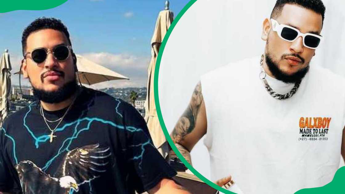 Rapper AKA is posing for the camera