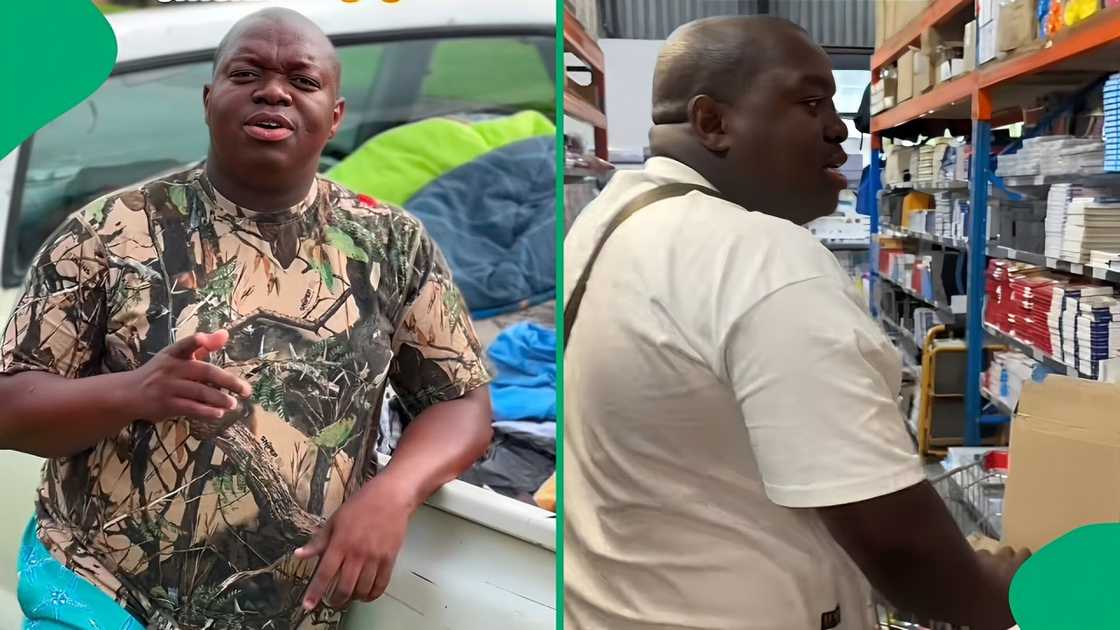 A TikTok video shows a man stocking up on stationery. A TikTok video shows a man stocking up on stationery.