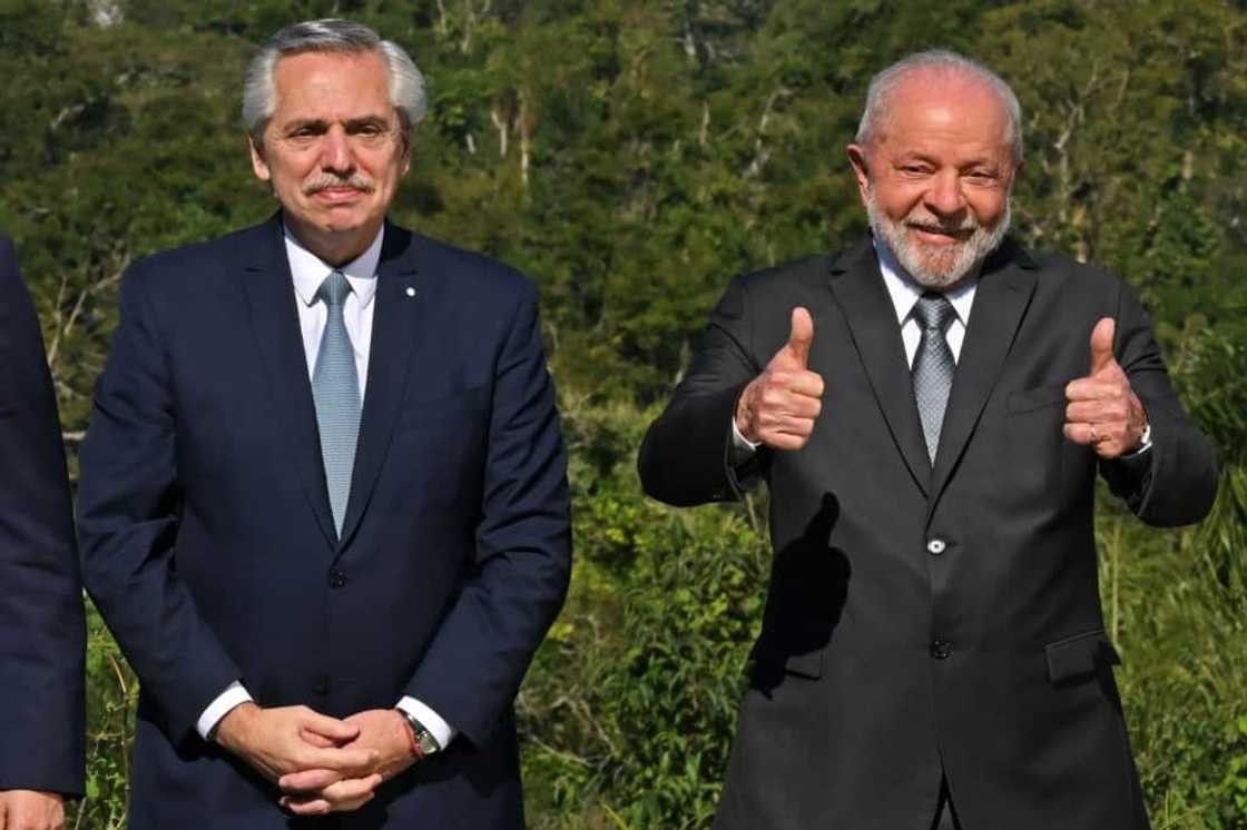 Argentine President Alberto Fernandez (L) and his Brazilian counterpart Luiz Inacio Lula da Silva have spoken out against new conditions for an EU-Mercosur free trade deal Argentine President Alberto Fernandez (L) and his Brazilian counterpart Luiz Inacio Lula da Silva have spoken out against new conditions for an EU-Mercosur free trade deal