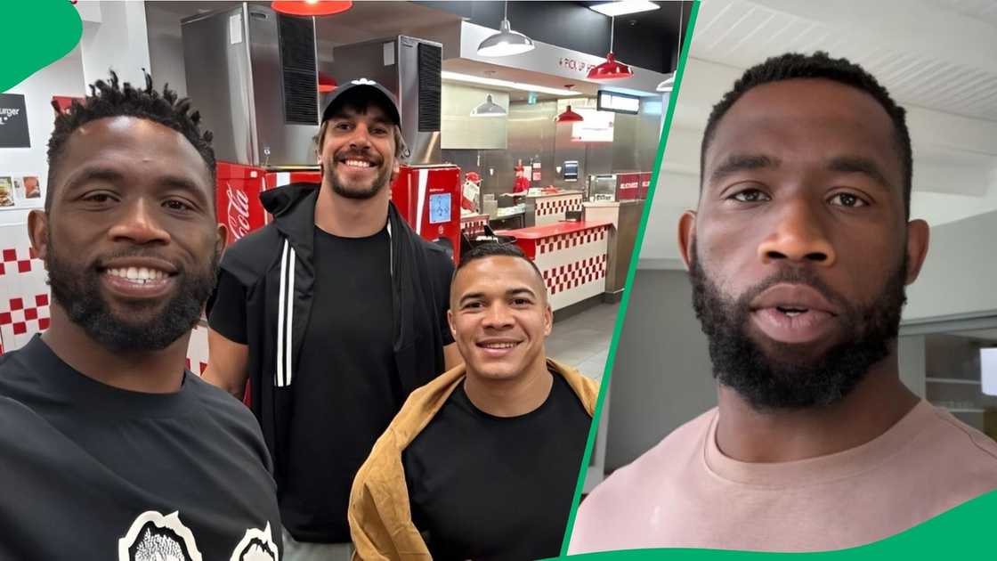 Siya Kolisi with the birthday men Eben Etzebeth and Cheslin Kolbe. Siya Kolisi with the birthday men Eben Etzebeth and Cheslin Kolbe.