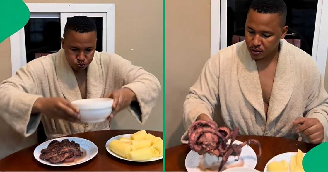 A man enjoyed an octopus meal A man enjoyed an octopus meal