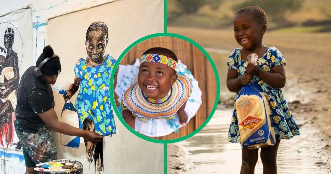 Ennock Mlangeni paints mural of cute girl with loaf of Albany Ennock Mlangeni paints mural of cute girl with loaf of Albany