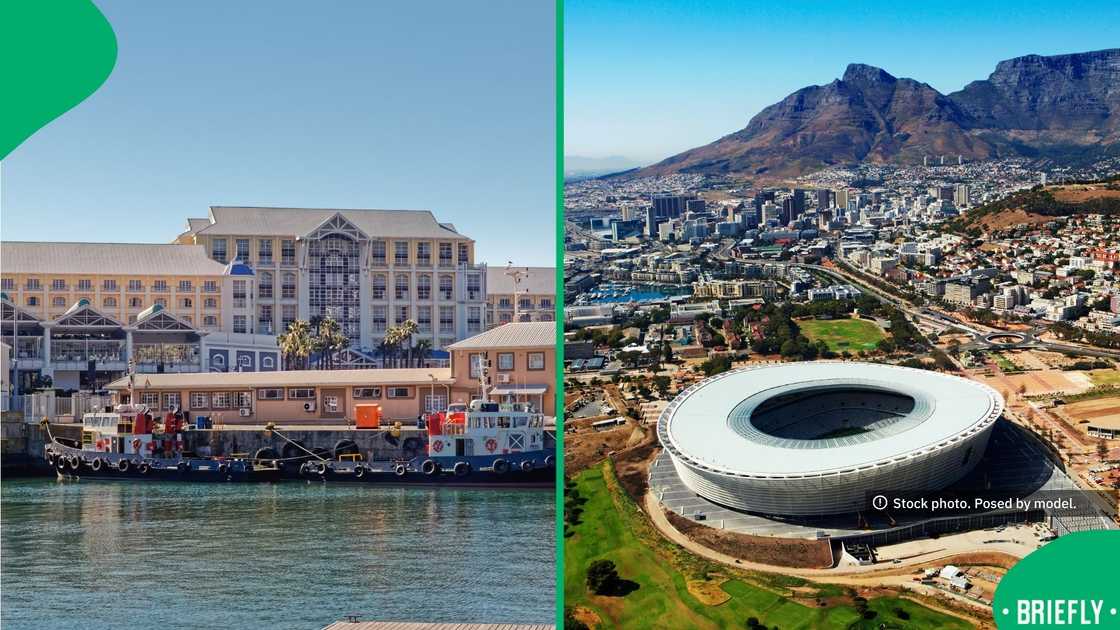 On the left, the V&A Waterfront showcased its bustling harbor, boats, and scenic surroundings that impressed visiting tourists On the left, the V&A Waterfront showcased its bustling harbor, boats, and scenic surroundings that impressed visiting tourists