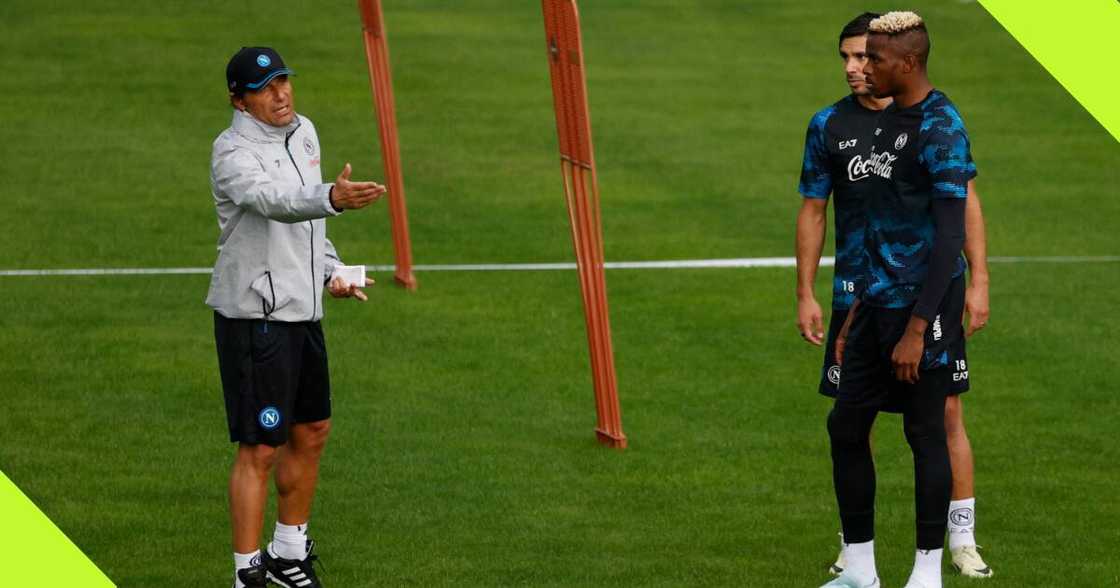 Victor Osimhen at Napoli's pre-season training with Antonio Conte. Victor Osimhen at Napoli's pre-season training with Antonio Conte.