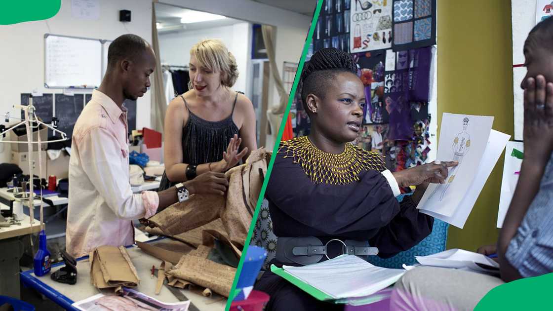 South Africa designer Sezaan Heyns in Johannesburg. Nkhensani Nkosi a celebrated fashion designe works with a designer in her studios. South Africa designer Sezaan Heyns in Johannesburg. Nkhensani Nkosi a celebrated fashion designe works with a designer in her studios.