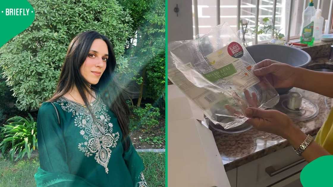 A woman showcased a frog in store-bought lettuce. A woman showcased a frog in store-bought lettuce.
