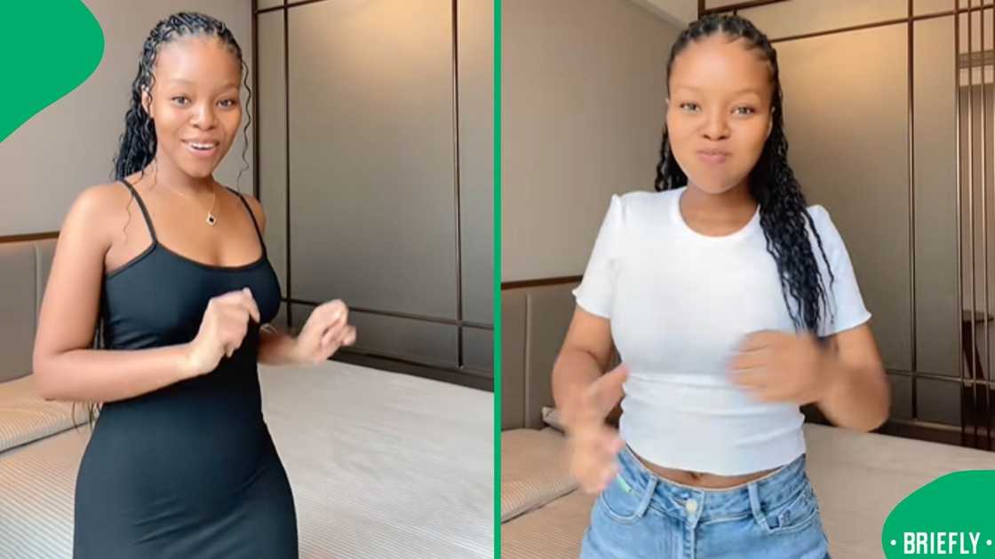 The visual on the right showed Faith wearing a white top and blue jeans