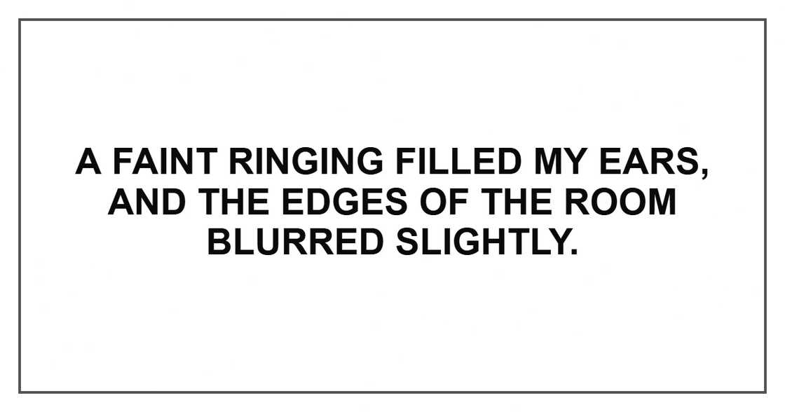 A faint ringing filled my ears, and the edges of the room blurred slightly.