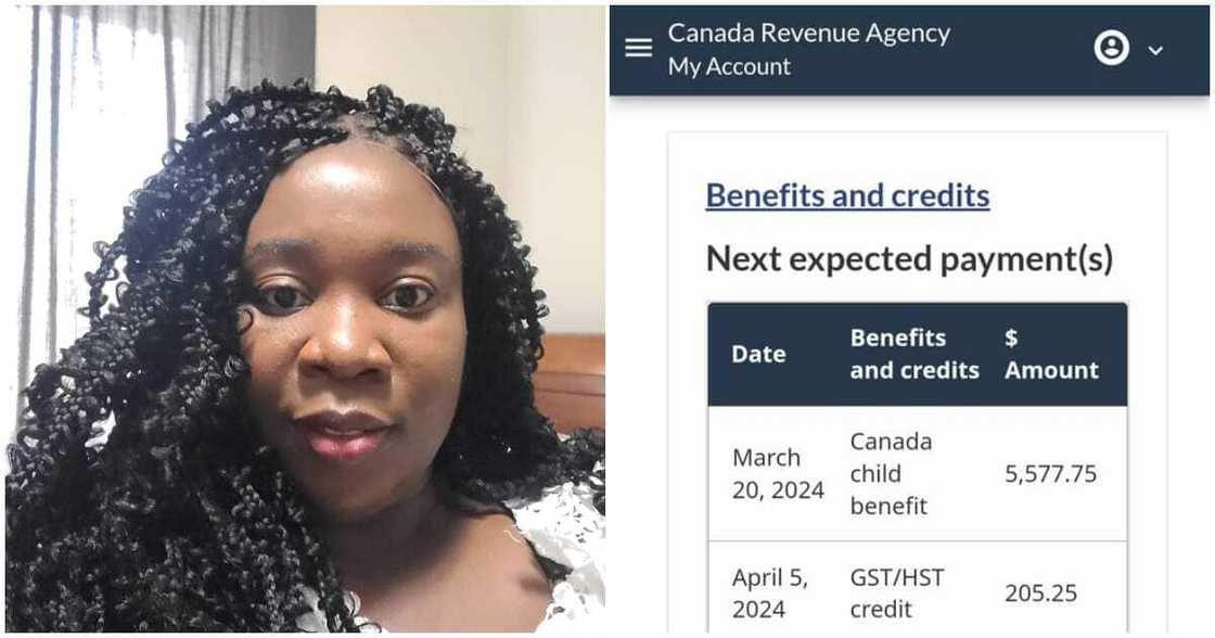 Woman excited as she shows off money she received as child benefit from the Canadian government Woman excited as she shows off money she received as child benefit from the Canadian government