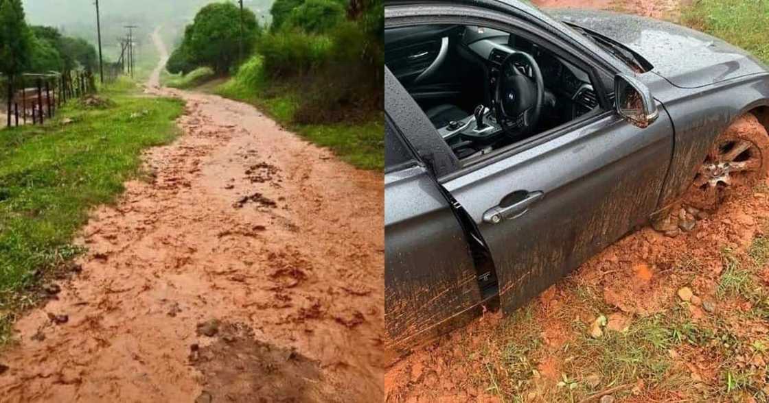 Muddy roads show BMW driver flames Muddy roads show BMW driver flames