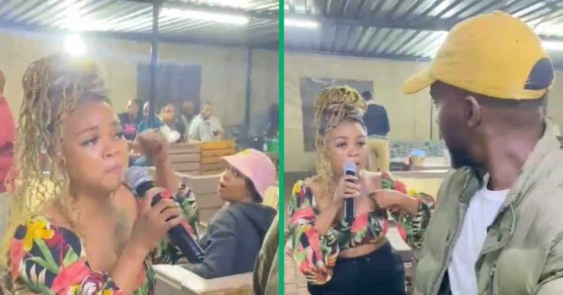 A TikTok video shows a woman serenading a man A TikTok video shows a woman serenading a man