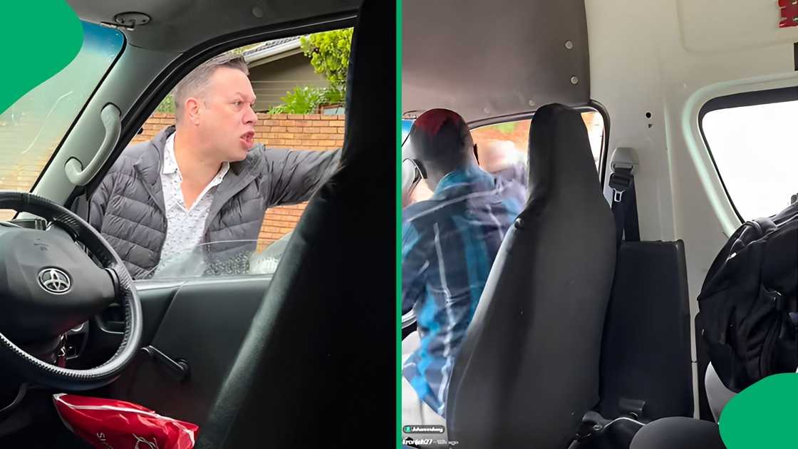 The stunning video footage shows two drivers coming to blows in the middle of a busy street