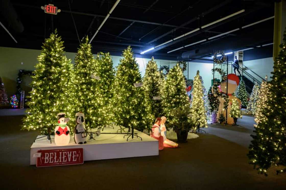 Decorations are displayed at a Christmas decorations showroom of the National Tree Company in New Jersey on October 26, 2022.