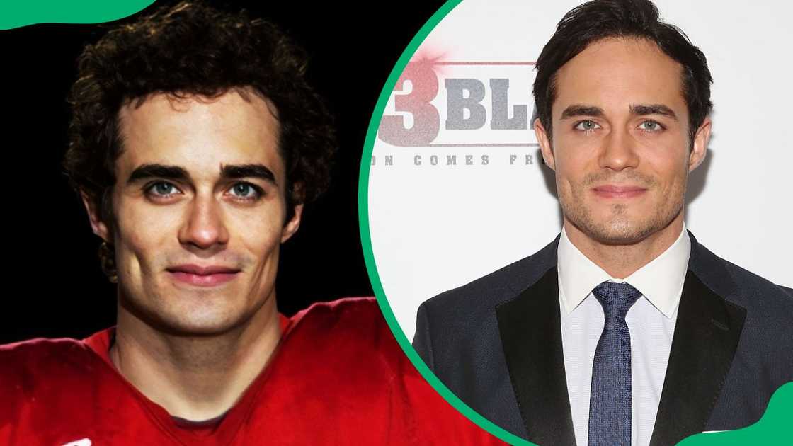 Bram Hoover portraying Bram Hoover (L). The actor at the 23 Blast New York Premiere in 2014 (R) Bram Hoover portraying Bram Hoover (L). The actor at the 23 Blast New York Premiere in 2014 (R)