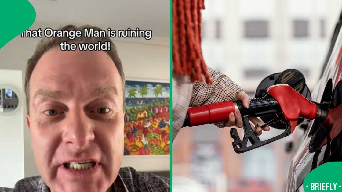 The visual on the right showed a woman putting petrol in a car The visual on the right showed a woman putting petrol in a car