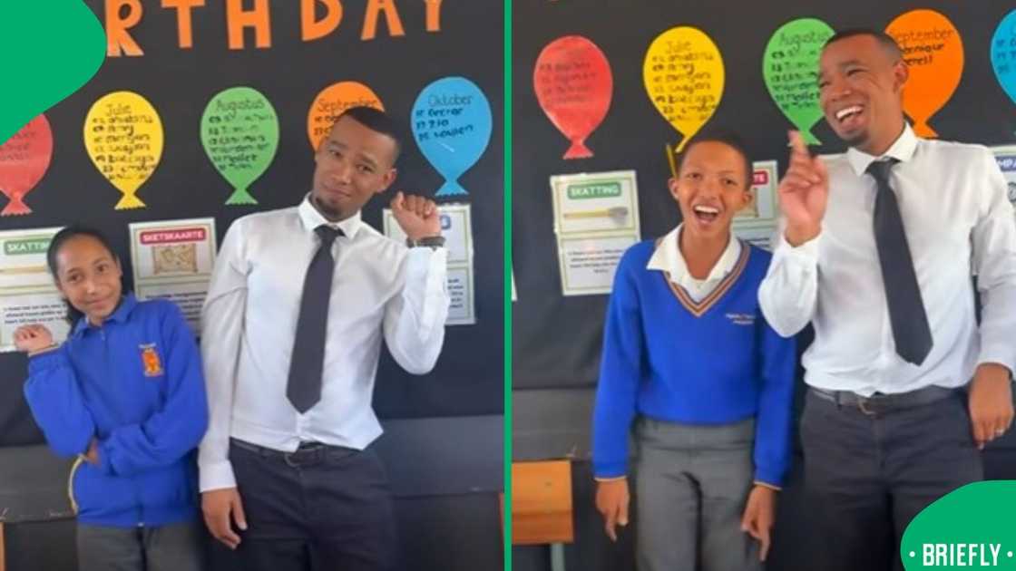 The image on the right showed an educator cracking a joke with his class pupil The image on the right showed an educator cracking a joke with his class pupil