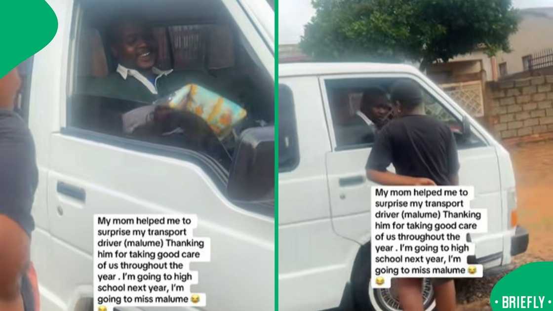 The visual on the left showed the driver opening a gift The visual on the left showed the driver opening a gift