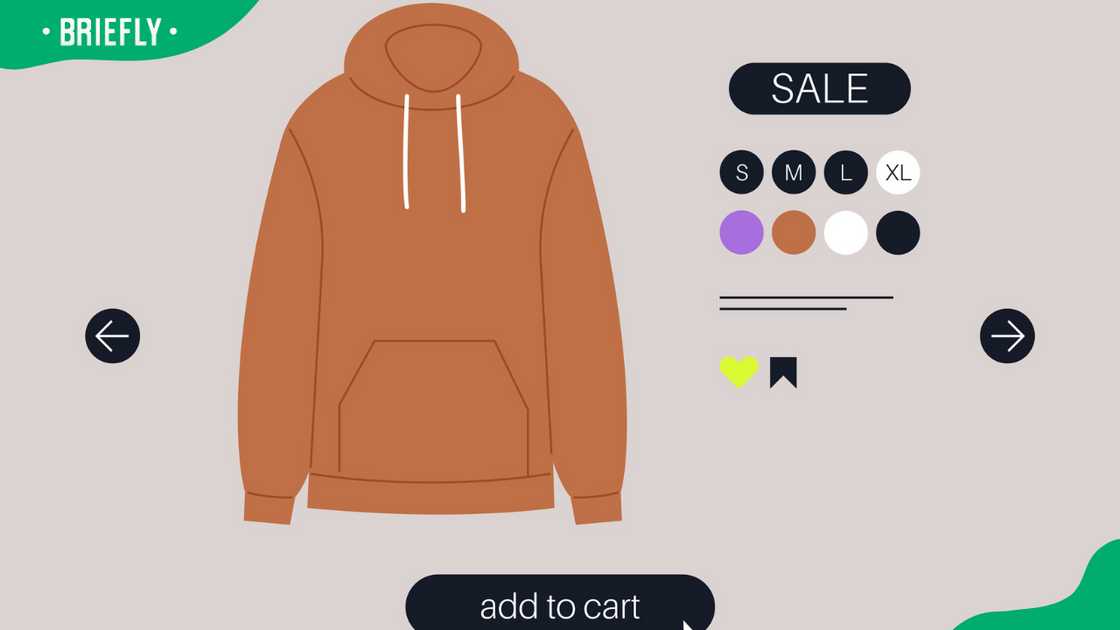A hoodie in an online store's add to cart interface A hoodie in an online store's add to cart interface