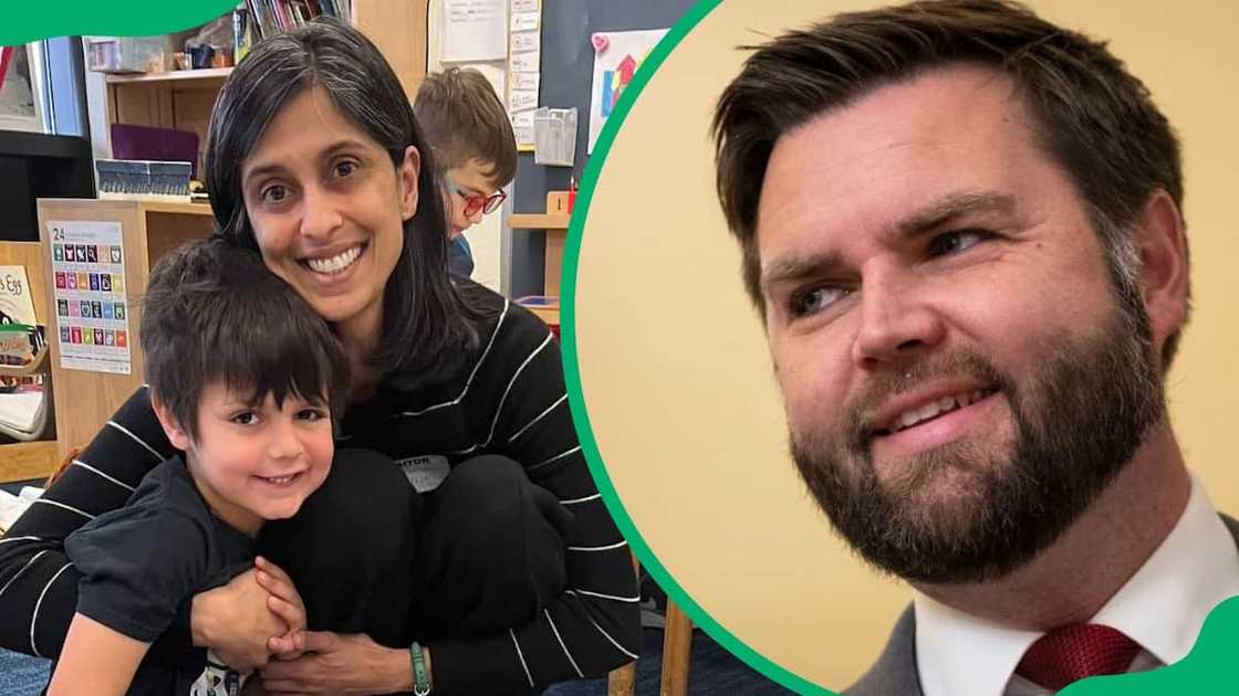J.D. Vance's wife, Usha Chilukuri and their son (L). Vance during a political event at the U.S. Capitol in 2022 (R) J.D. Vance's wife, Usha Chilukuri and their son (L). Vance during a political event at the U.S. Capitol in 2022 (R)