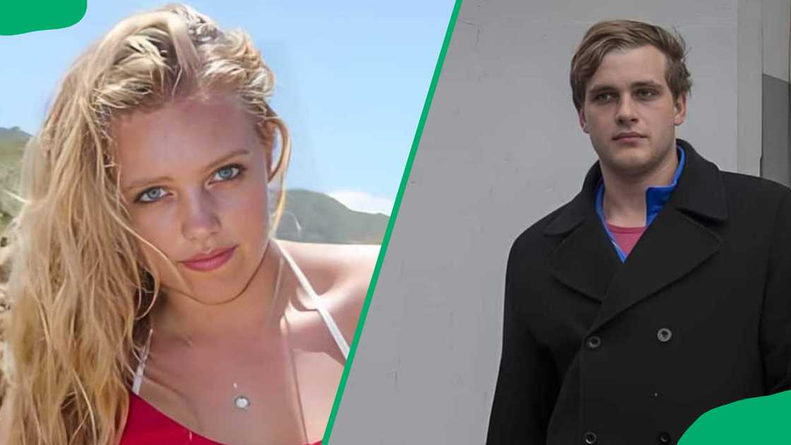 Marli van Breda swearing a pink attire on a sunny day and her brother, Henri, wearing a black coat.