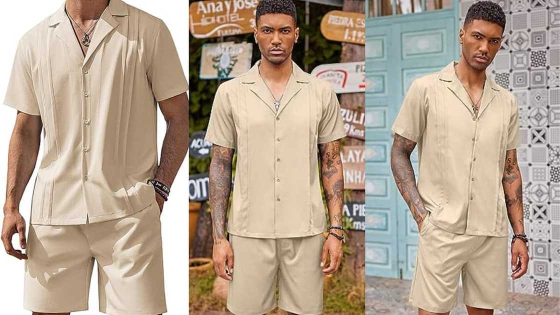 Guayabera button-down shirt with matching shorts