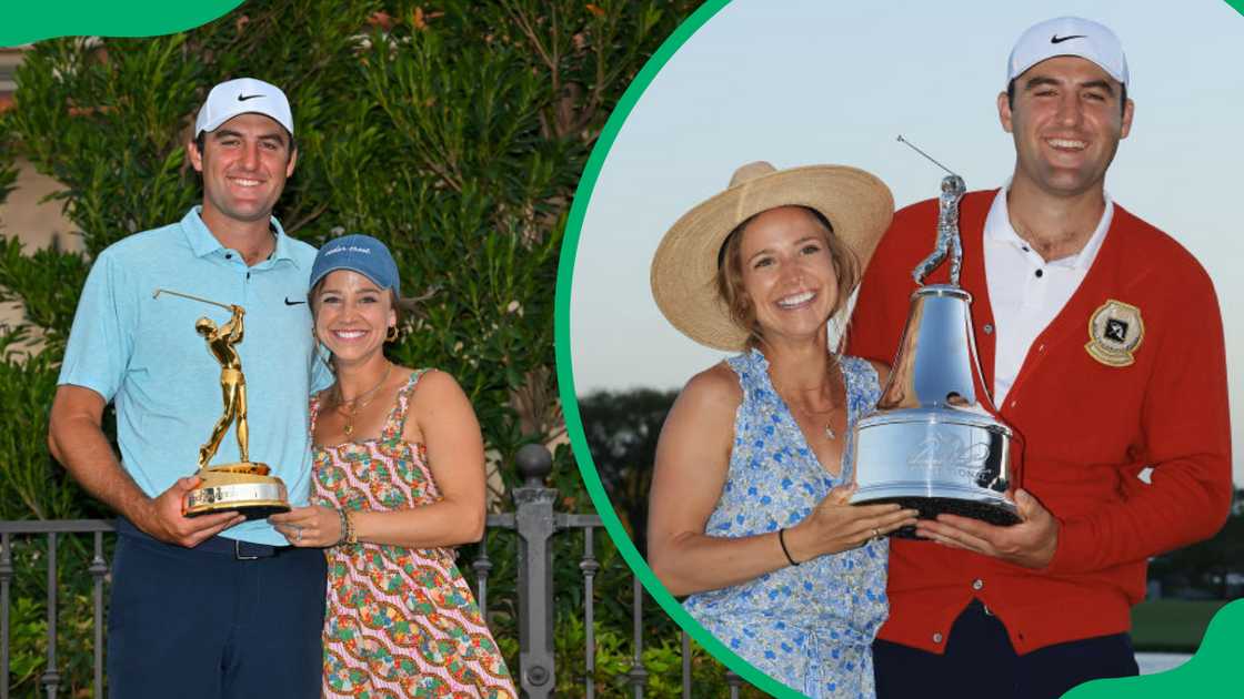 Scottie Scheffler and Meredith in Ponte Vedra Beach, Florida (L). Scottie Scheffler and his wife at Arnold Palmer Bay Hill Golf Course (R). Scottie Scheffler and Meredith in Ponte Vedra Beach, Florida (L). Scottie Scheffler and his wife at Arnold Palmer Bay Hill Golf Course (R).