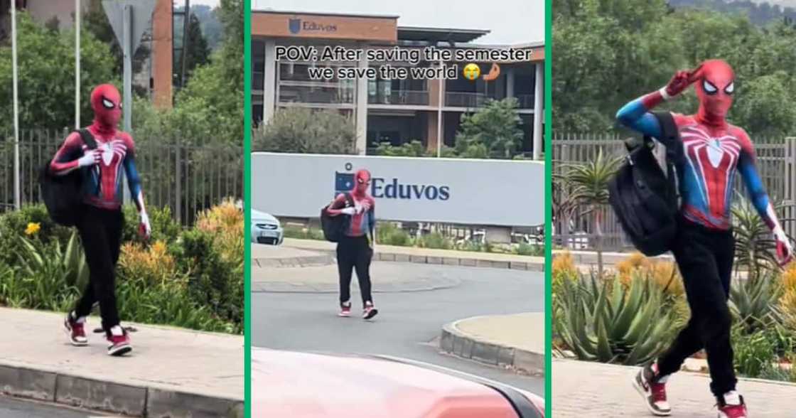 Spider-Man, university, TikTok video, South Africa Spider-Man, university, TikTok video, South Africa