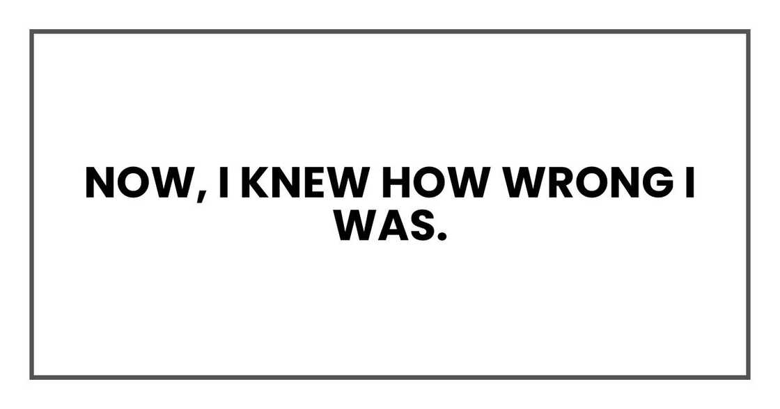Now, I knew how wrong I was. Now, I knew how wrong I was.