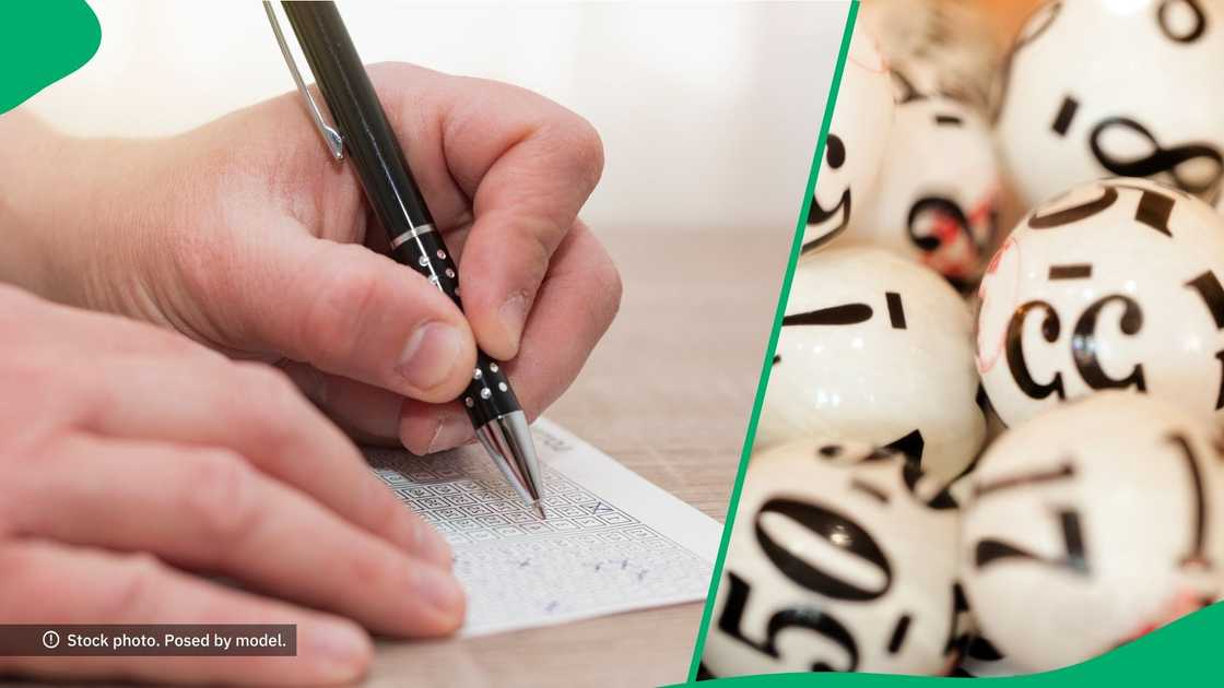 A person choosing their lottery numbers. A person choosing their lottery numbers.