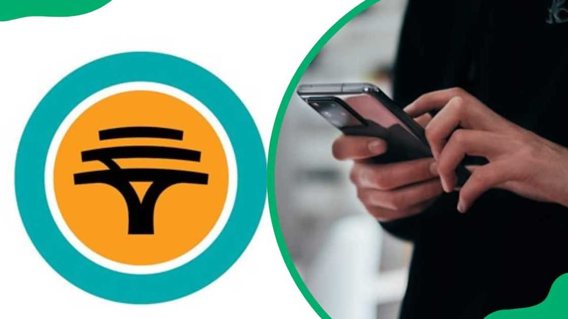 FNB logo and a person pressing a cellphone FNB logo and a person pressing a cellphone