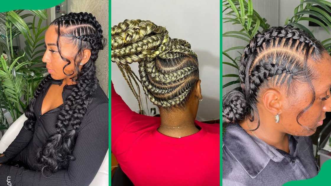 Stitched braids to the back Stitched braids to the back